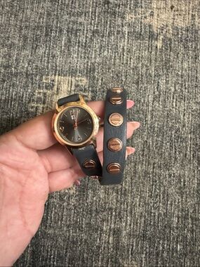 Wrap Leather Strap Watch with Rose Gold Dial - Women Accessories